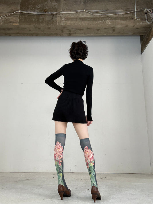 Without Box- UKIYO-E Over-the-knee socks / BLACK