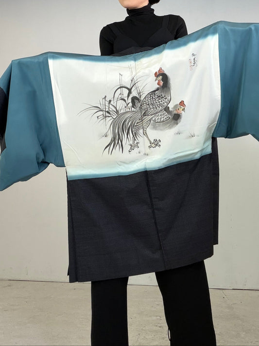 VINTAGE KAWAII HAORI oversized "Rare Niwatori Motif, OSI214"
