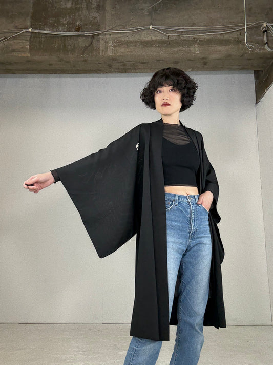 BLACK HAORI SHEER "men's Montsuki, chigai-taka-no-ha"