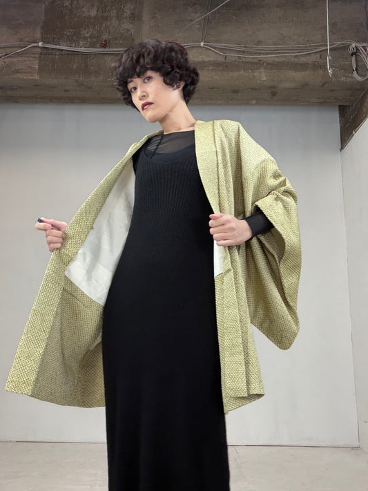 VINTAGE SHIBORI HAORI "yellow green, SIB197"