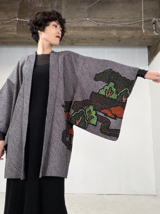 VINTAGE SHIBORI HAORI "black-ie"
