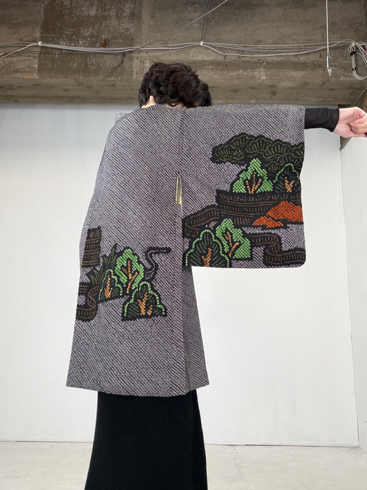 VINTAGE SHIBORI HAORI "black-ie, SIB198"