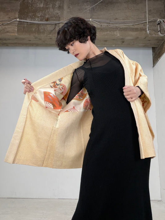 VINTAGE SHIBORI HAORI "yellow-ougi"