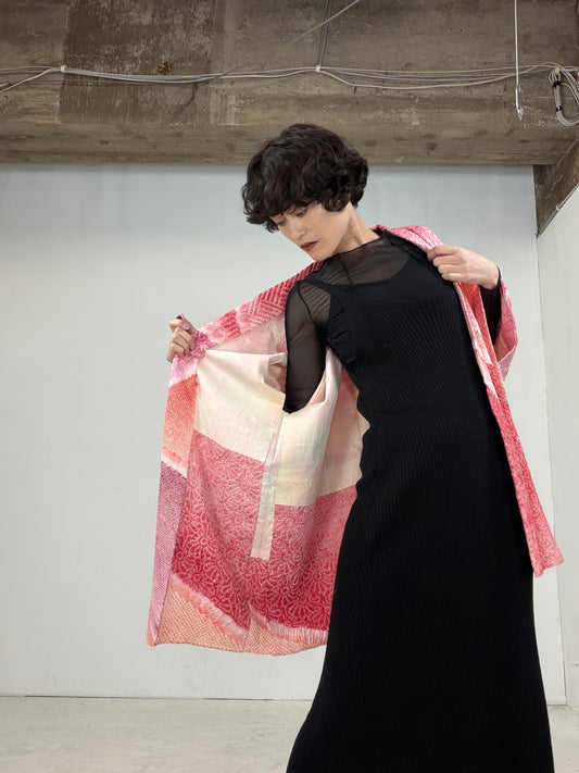 VINTAGE SHIBORI HAORI "pink-kikko"