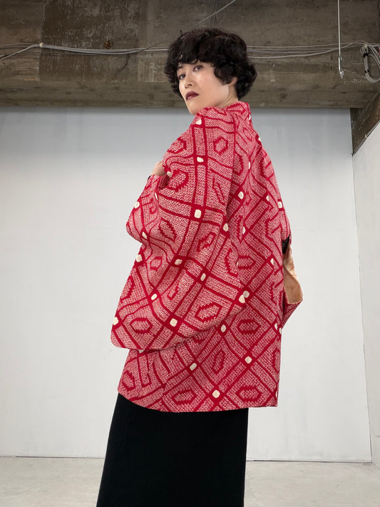 VINTAGE SHIBORI HAORI "red"
