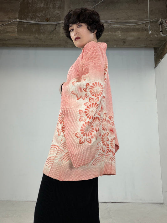 VINTAGE SHIBORI HAORI "kiku-flower-seigaiha"