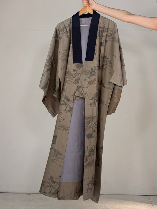 VINTAGE NAGAJYUBAN "brown toukaido" *damage