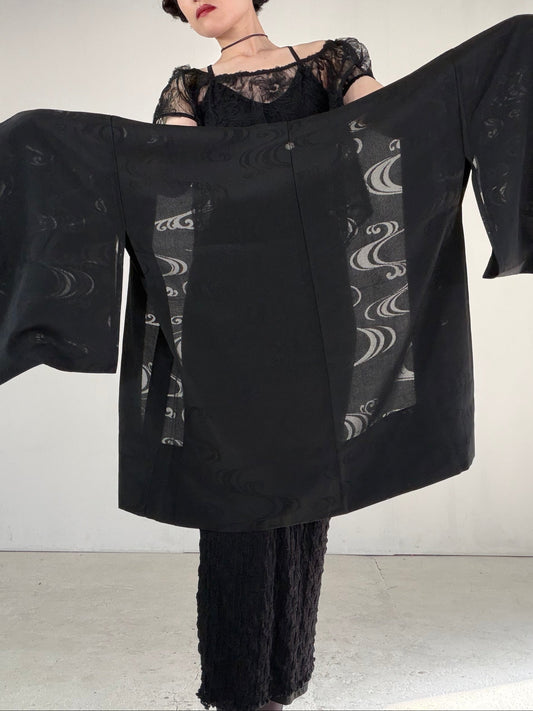 VINTAGE BLACK HAORI SHEER “ro, nami, gosan-no-kiri, SHH041"