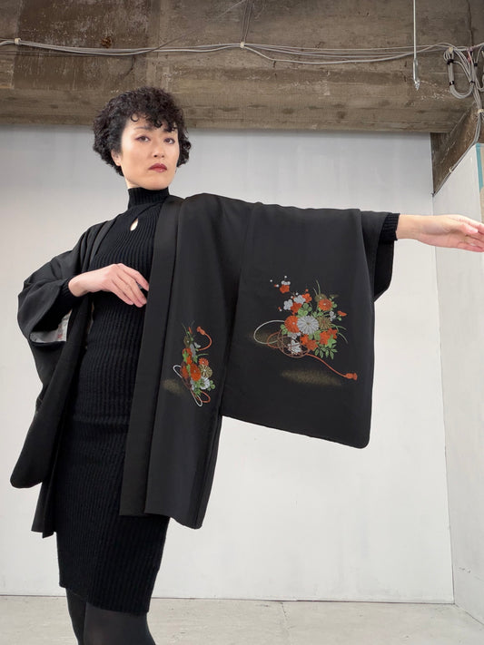 VINTAGE BLACK HAORI BLK111" *damage