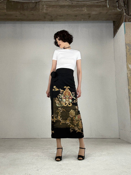 EDO-ZUMA SKIRT UPCYCLED FROM JAPANESE KIMONO "004"