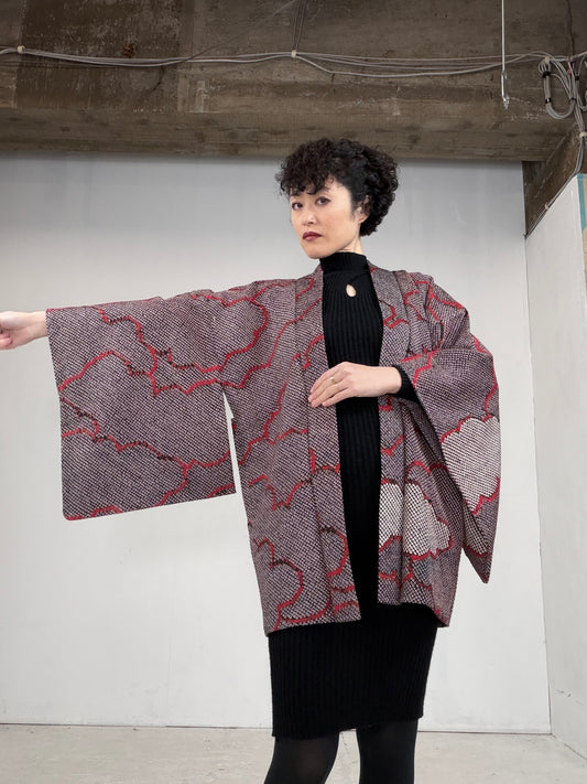 VINTAGE SHIBORI HAORI "kumo, SIB106"