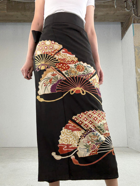 EDO-ZUMA SKIRT UPCYCLED FROM JAPANESE KIMONO "005" *damage