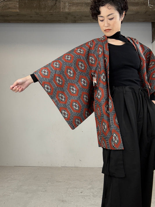 VINTAGE KAWAII HAORI "tsumugi, aka, oshima"