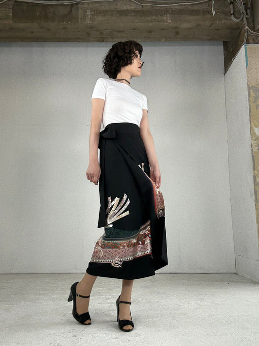 EDO-ZUMA SKIRT UPCYCLED FROM JAPANESE KIMONO "009"
