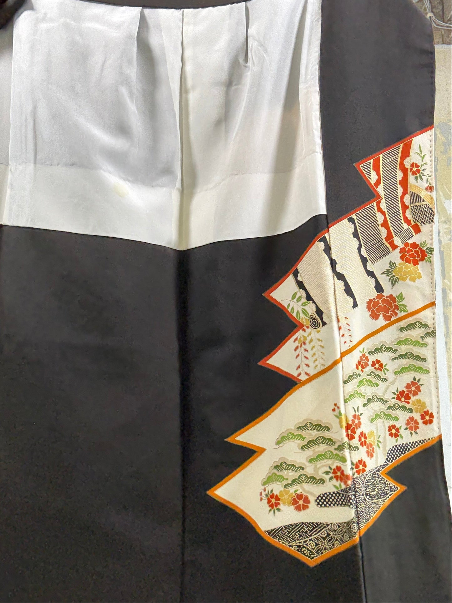 EDO-ZUMA SKIRT UPCYCLED FROM JAPANESE KIMONO "010" *damage