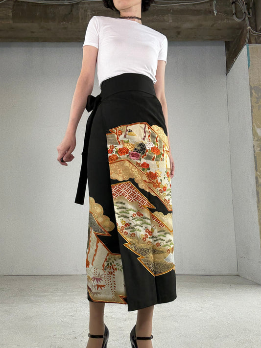EDO-ZUMA SKIRT UPCYCLED FROM JAPANESE KIMONO "010" *damage