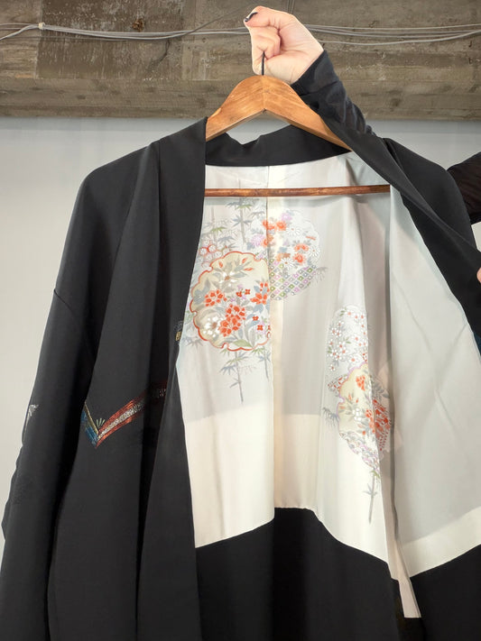 VINTAGE BLACK HAORI "noshi, BLK119"