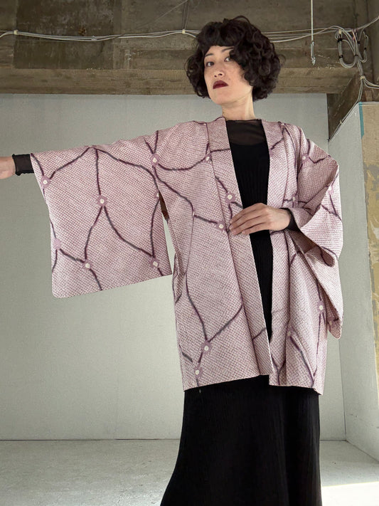 VINTAGE SHIBORI HAORI "purple, elegant"