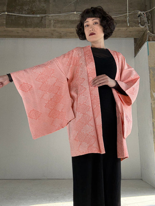 VINTAGE SHIBORI HAORI "pink, kiku-bishi"