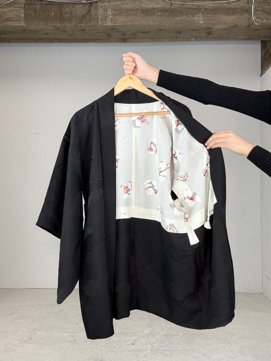 VINTAGE BLACK HAORI "ground pattern, inside chigo_child"