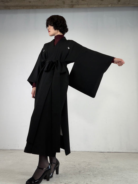 Kimono Dress Gown with String Belt – Upcycled from Vintage Women’s Japanese Kimono “agarifuji”, DRE035