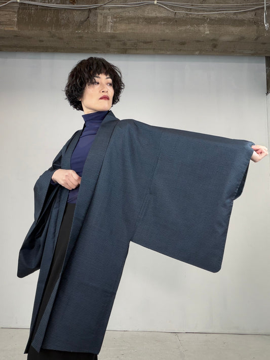 VINTAGE KAWAII HAORI oversized "oshima, blue, dragon 031"