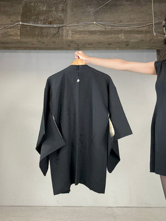 VINTAGE BLACK HAORI "ground pattern, sasa"