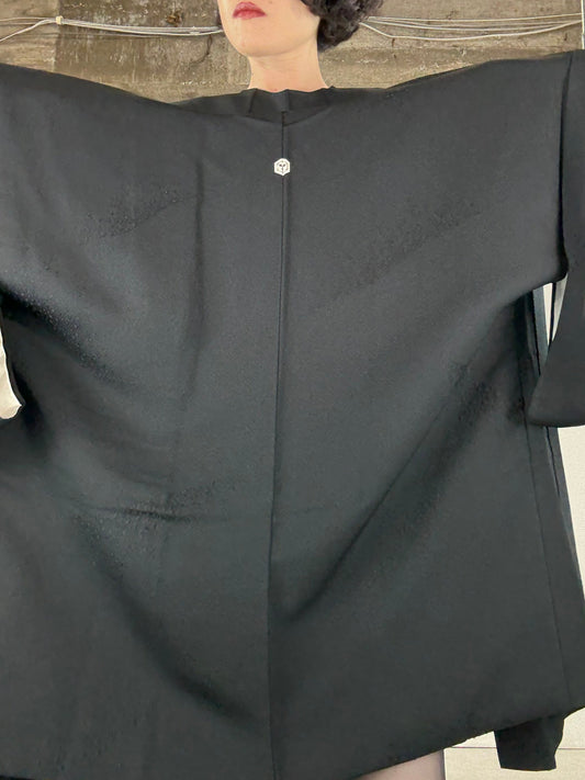 VINTAGE BLACK HAORI "ground pattern, awa"