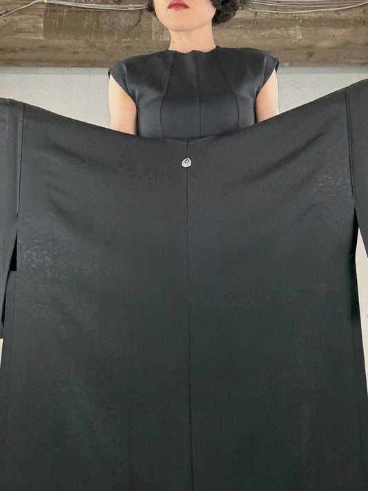 VINTAGE BLACK HAORI "ground pattern, momiji-hitoe"