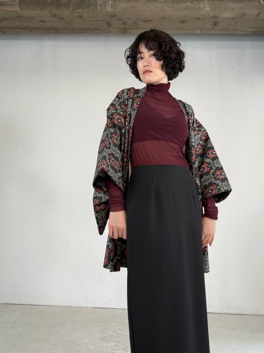 VINTAGE KAWAII HAORI "tsumugi, Haori, black-red, KAW113"