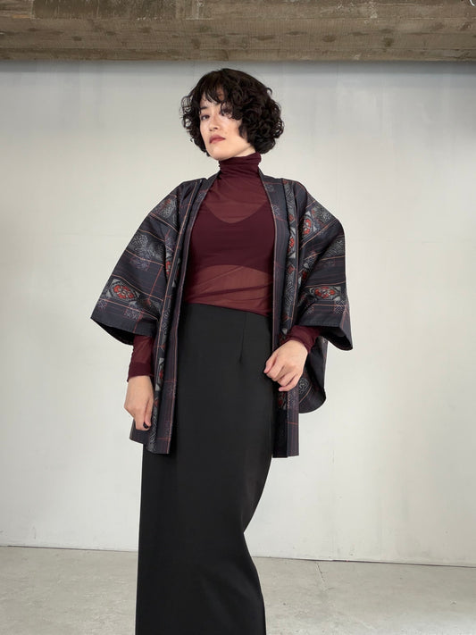 VINTAGE KAWAII HAORI "tsumugi, Haori, line, KAW117"