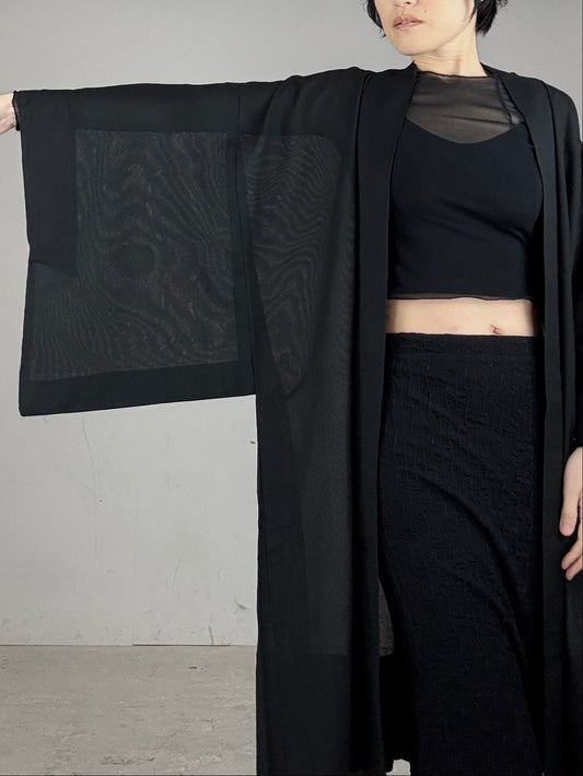 BLACK HAORI SHEER "men's Montsuki, TSUTA"