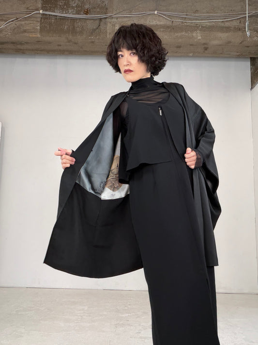 VINTAGE KUROMONTSUKI HAORI "kyoto, maruni-sangaibishi, KUR105"