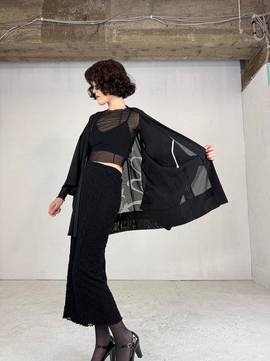 VINTAGE BLACK HAORI SHEER “ro, nami- leaf"