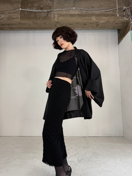 VINTAGE BLACK HAORI SHEER “ro, hishi"