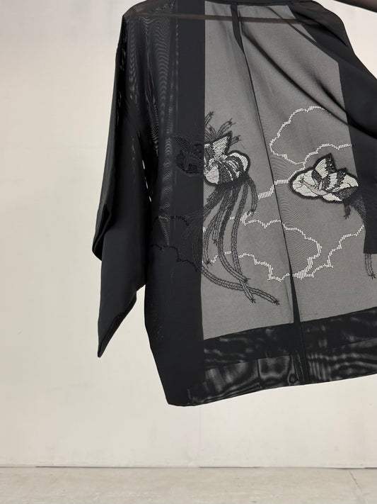 VINTAGE BLACK HAORI SHEER “ro, lace, kujaku"