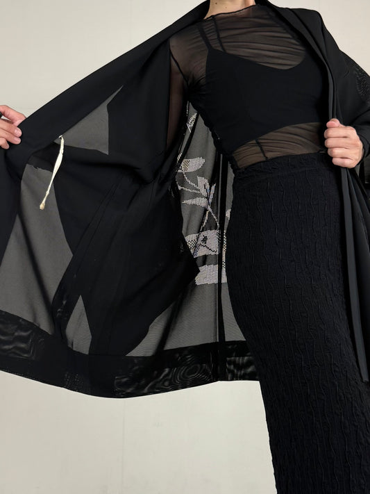 VINTAGE BLACK HAORI SHEER “ro, eagasumi"