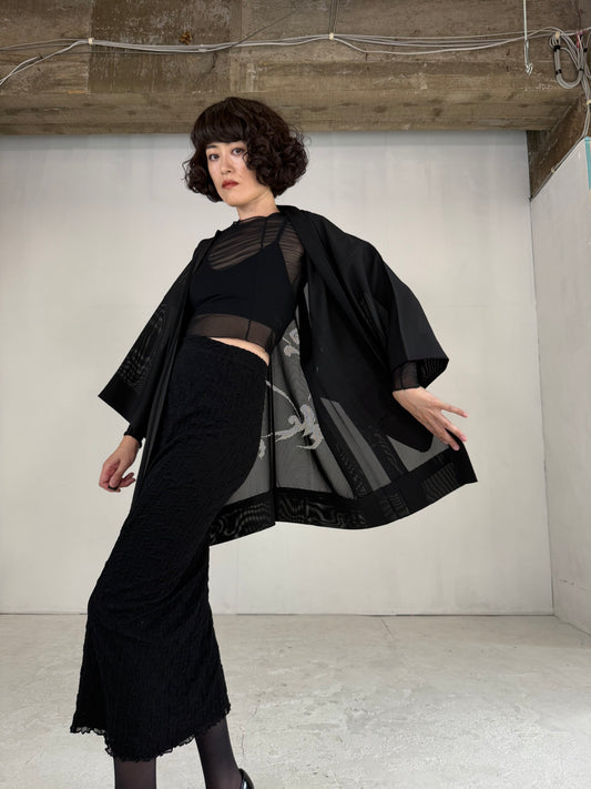 VINTAGE BLACK HAORI SHEER “ro, mizushibuki"