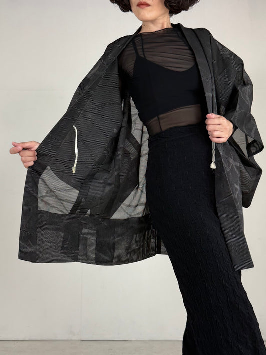 VINTAGE BLACK HAORI SHEER “wave"