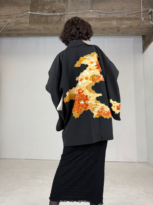 VINTAGE BLACK HAORI "shikinohana"