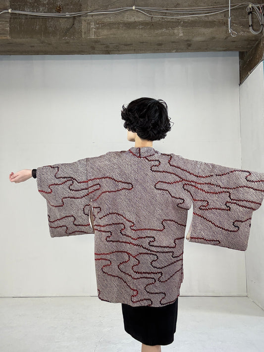 VINTAGE SHIBORI HAORI "black, nagare"