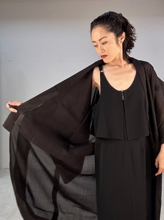 VINTAGE SHEER MENS KIMONO "sha tsumugi"
