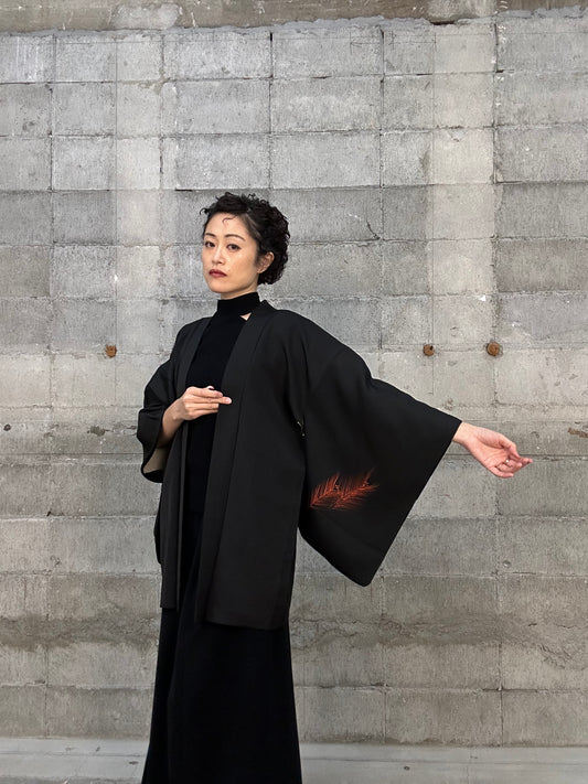 BLACK HAORI "010 peacock feather pattern"