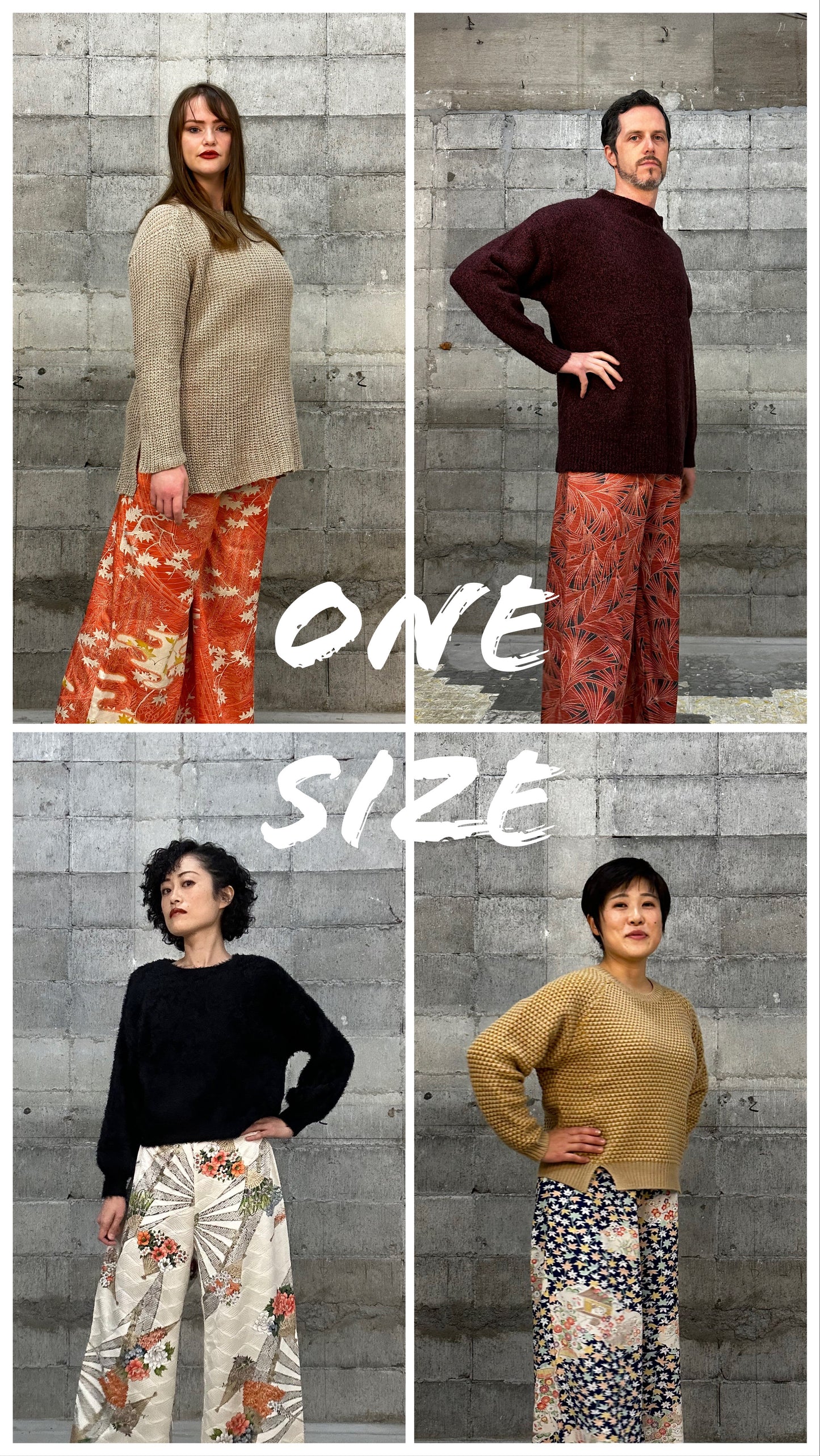 002_KIMONO DRESSY elastic waist pants upcycled from Japanese kimono "hana"