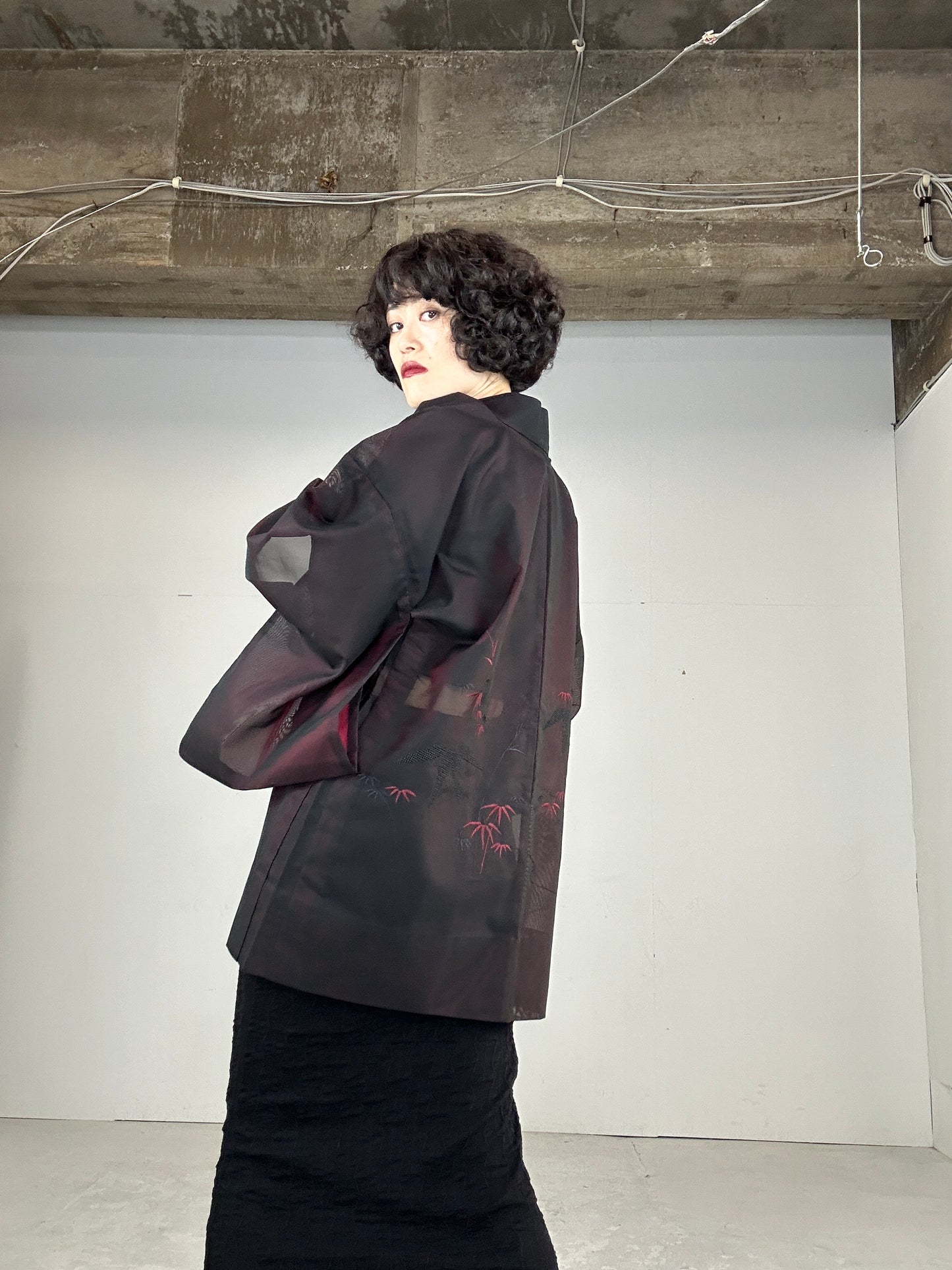 VINTAGE BLACK HAORI SHEER “aka sasa"