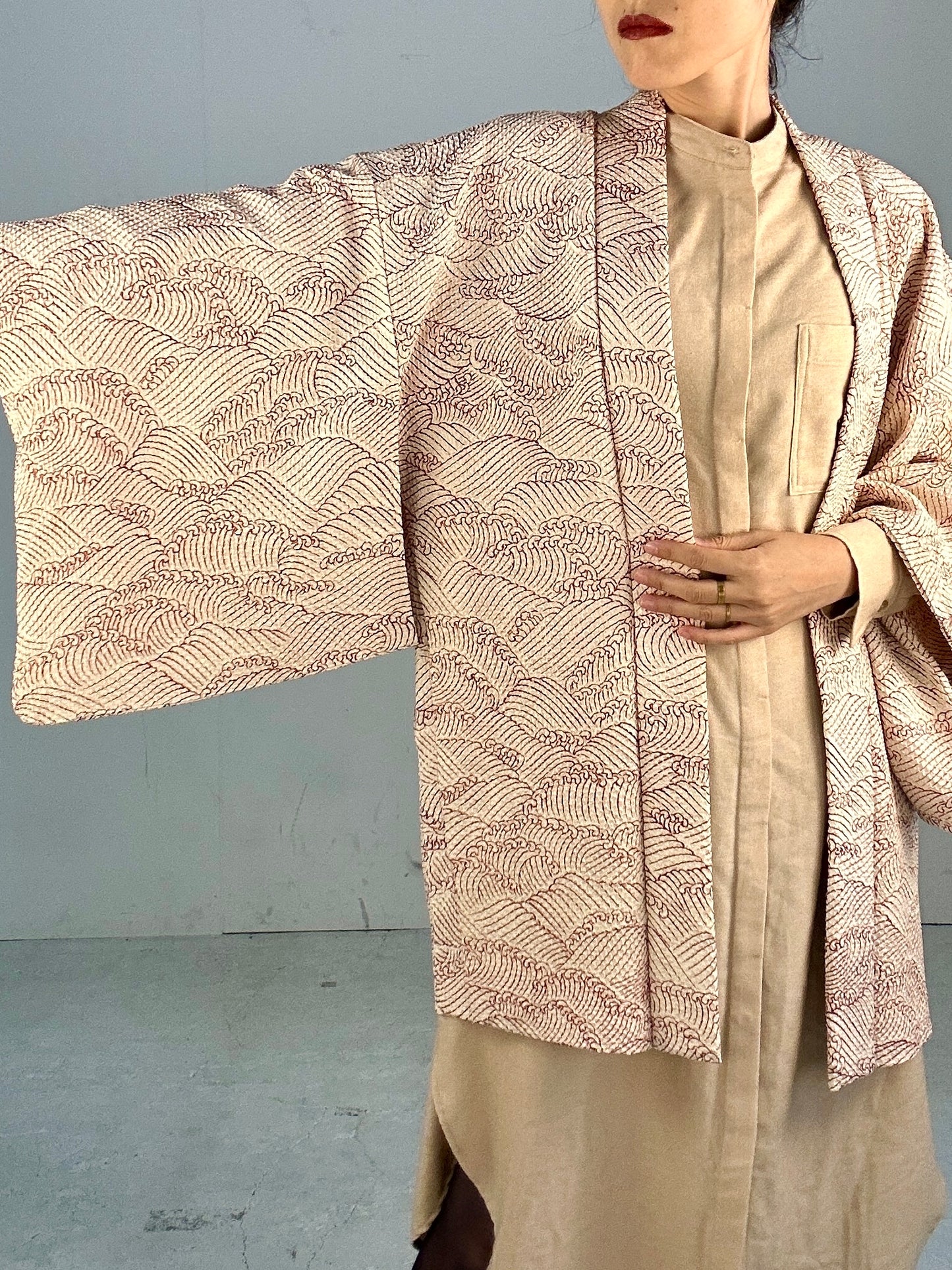 VINTAGE SHIBORI HAORI shiro ume