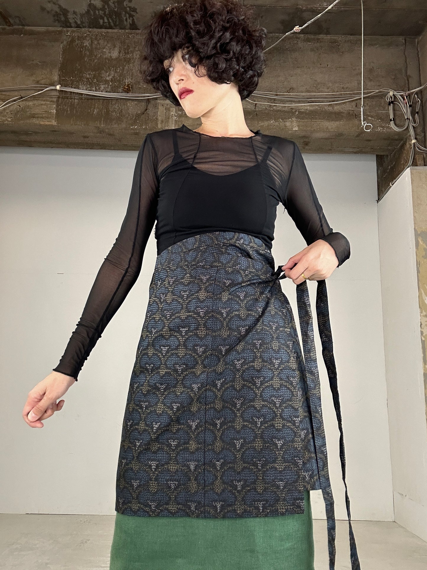 Tsumugi HAORI and KIMONO Skirt, Camisole upcycled from Japanese kimono"rankamon"