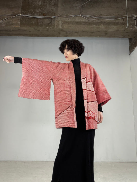 VINTAGE SHIBORI HAORI "matsu-pink, SIB101"*damage