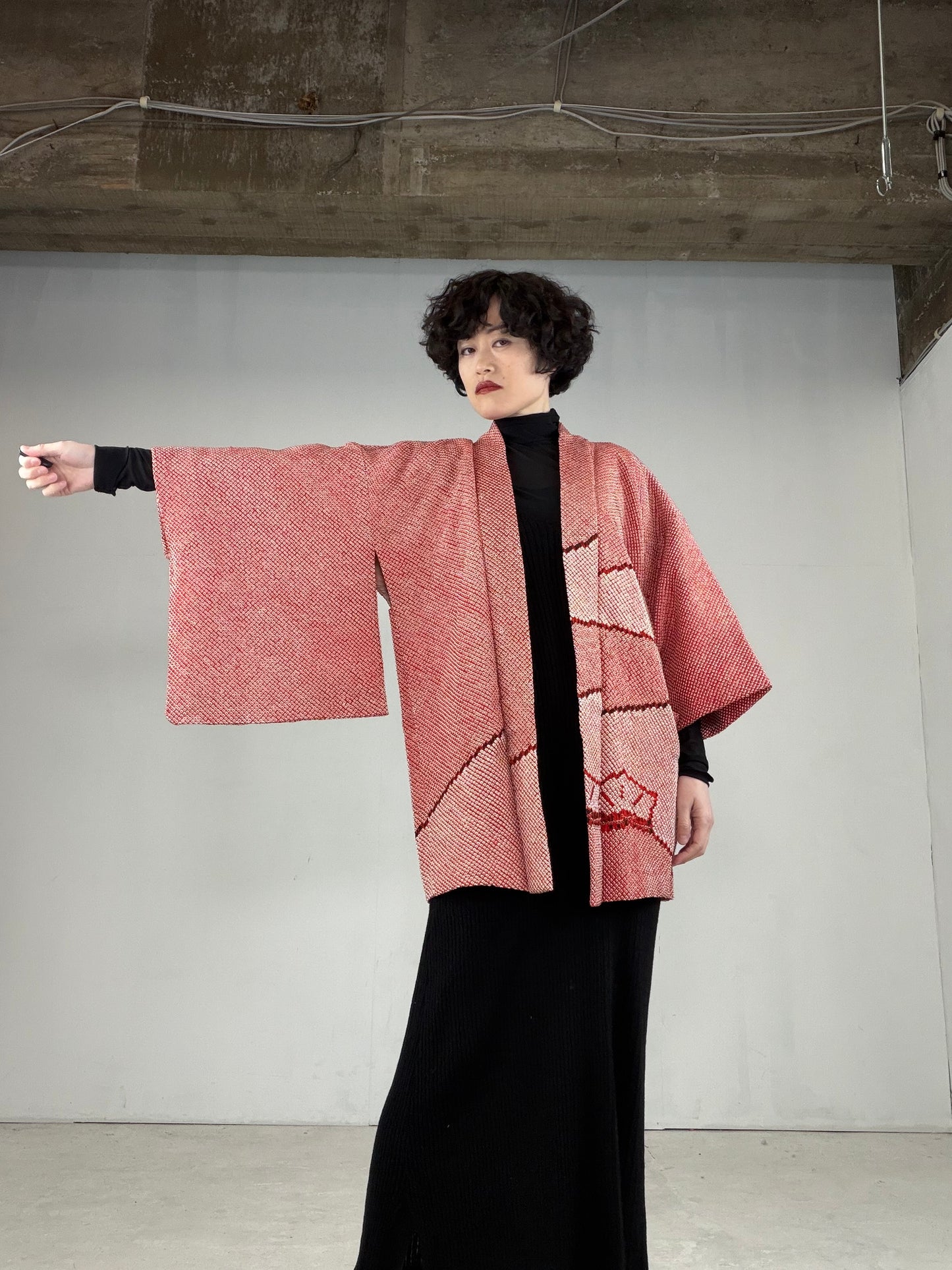 VINTAGE SHIBORI HAORI "matsu-pink, SIB101"*damage
