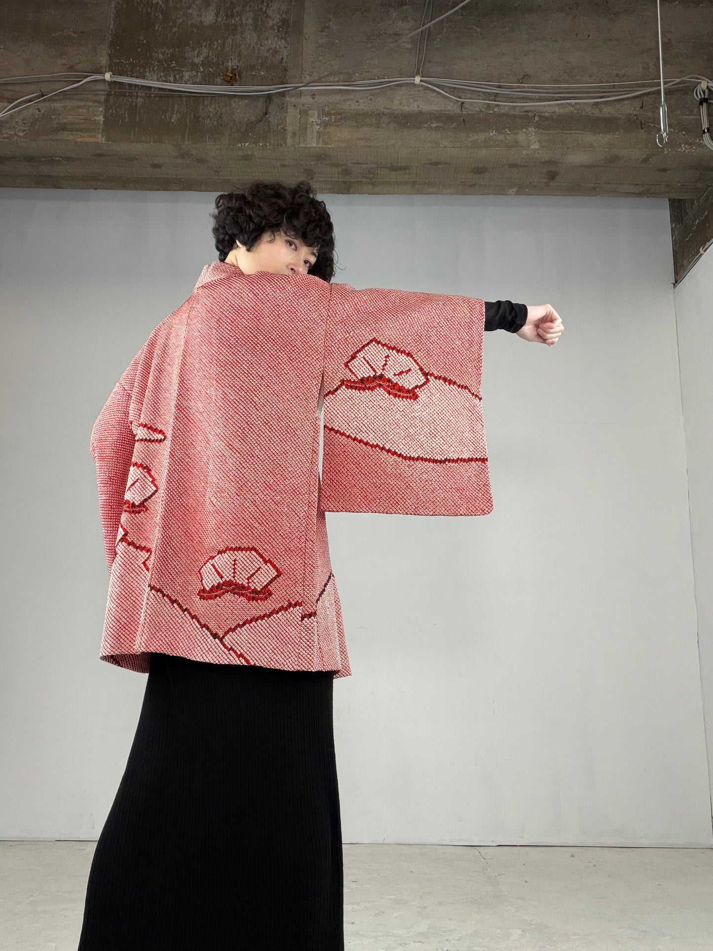 VINTAGE SHIBORI HAORI "matsu-pink, SIB101"*damage